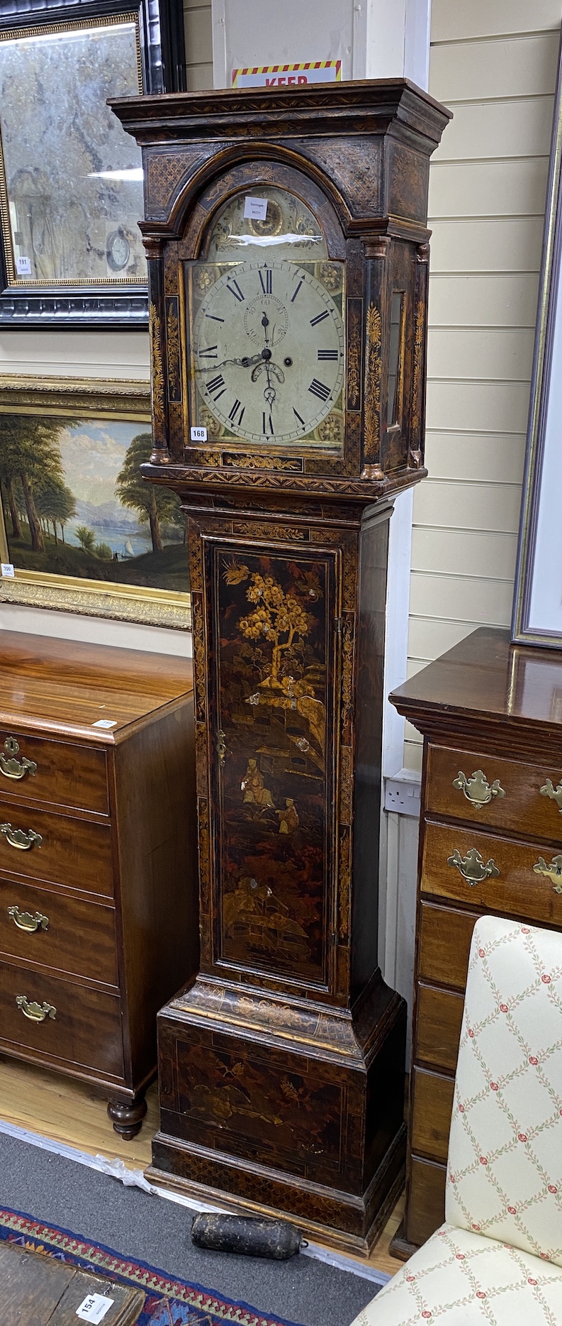 An 18th century chinoiserie lacquered longcase clock, height 219cm